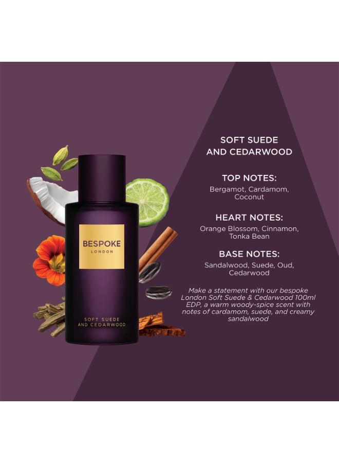 بيسبوك لندن عطر Bespoke London Gold Collection Soft Suede & Cedarwood للرجال، 100 مل | عطر رجالي فاخر يدوم طويلاً | رائحة خشبية وشرقية وغارماند | هدية فاخرة للرجال - Image 2